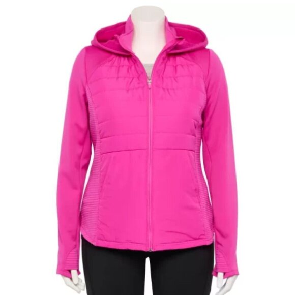 Tek Gear® Hooded Mixed-Media Jacket Plus Size magenta pink NWT 1x - Picture 3 of 12